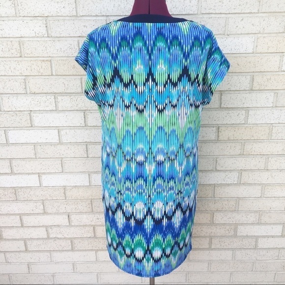 NWT Laundry Dress Size Medium Blue Green Geo Striped Design Shift - Picture 3 of 8